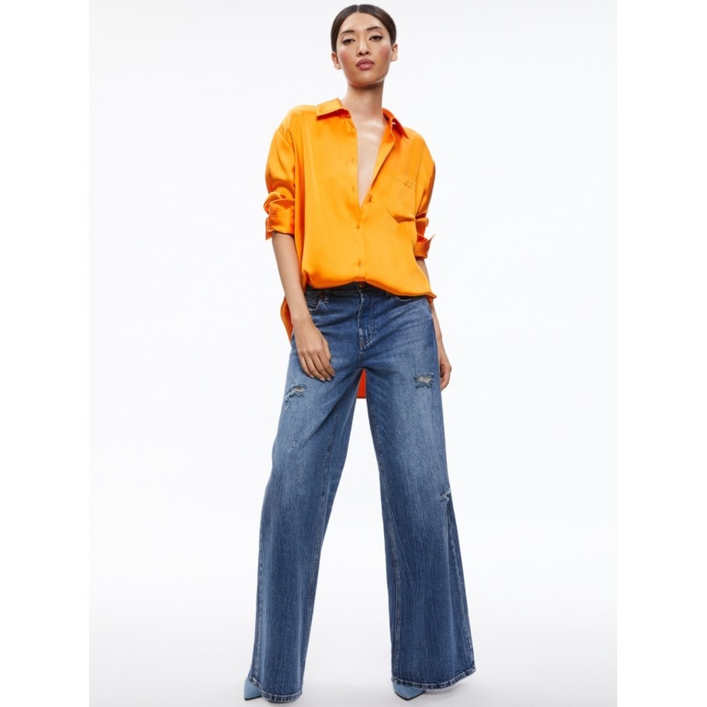 Alice + Olivia Finely Oversized Button Down Shirt Tangerine Orange Women Size M - Picture 3 of 11